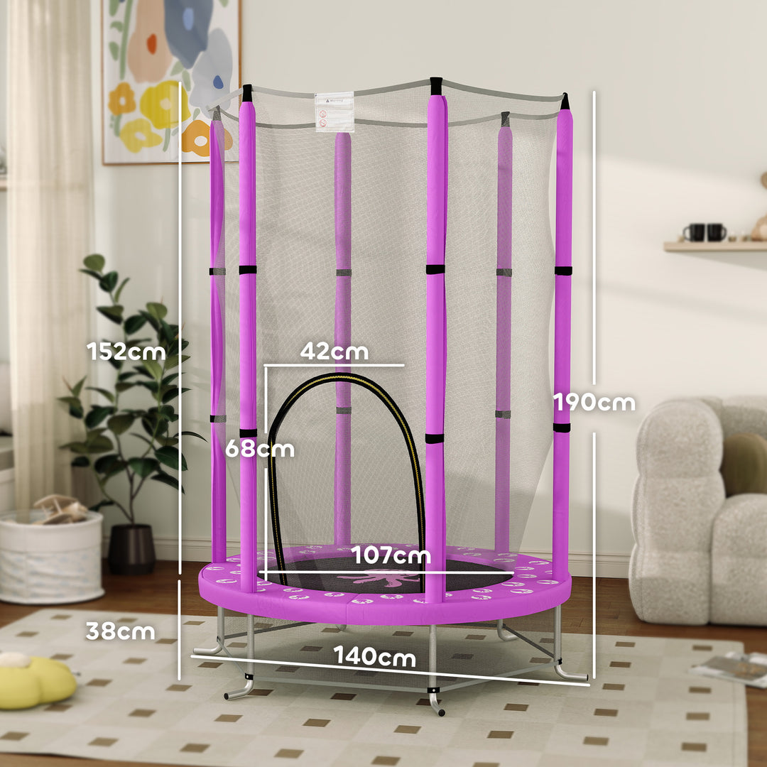 Børnetrampolin med sikkerhedsnet, til indendørs og udendørs brug, 3-6 år, lilla