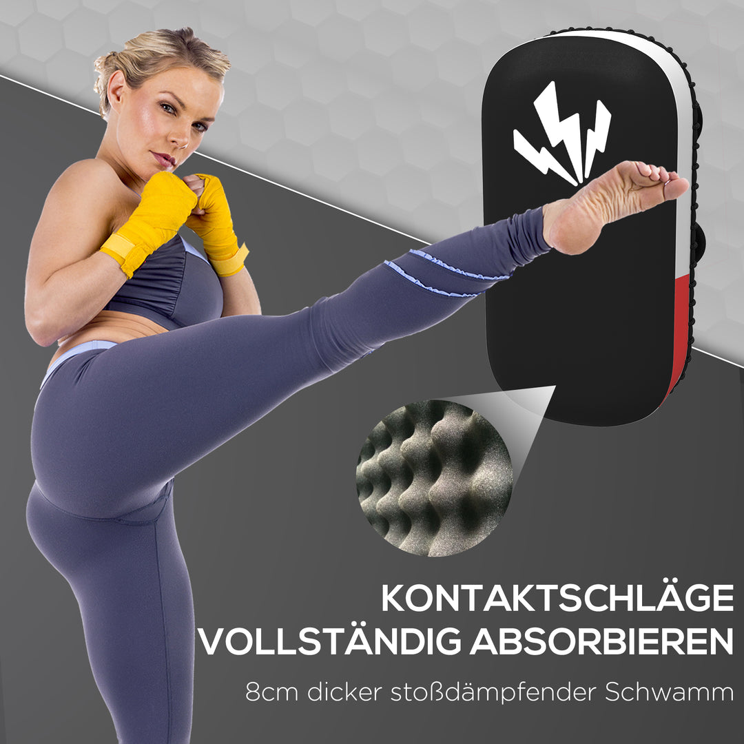 Kickpad til muay thai, kickboxing, syntetisk læderbetræk, 0,4 kg, 38 x 20 x 18 cm, sort/rød/hvid