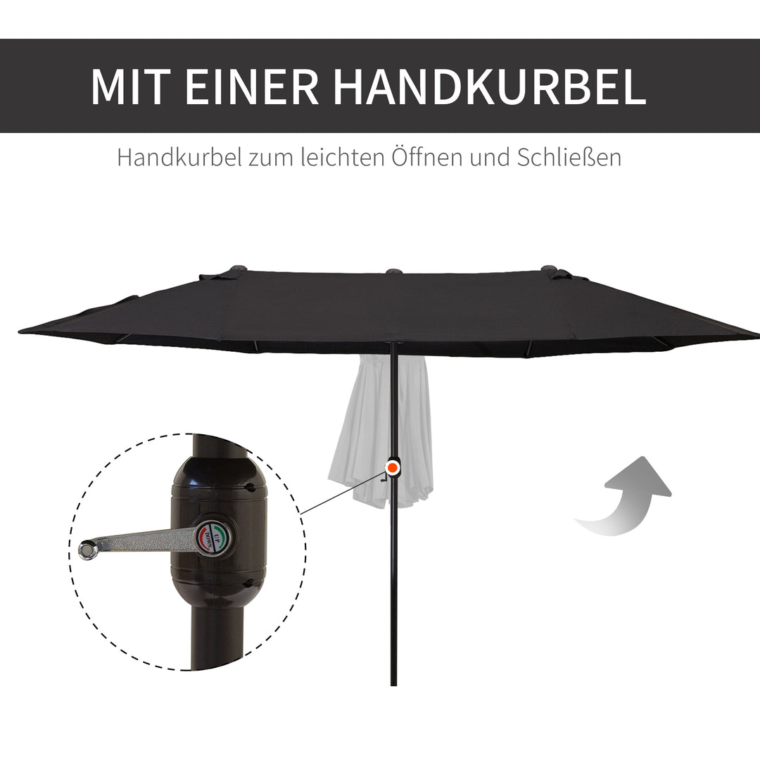 Dobbeltparasol 455 x 270 cm haveparasol med håndsving oval stabil metalstang markedsparasol dobbeltparasol terrasseparasol solbeskyttelse til strand balkon terrasse have sort