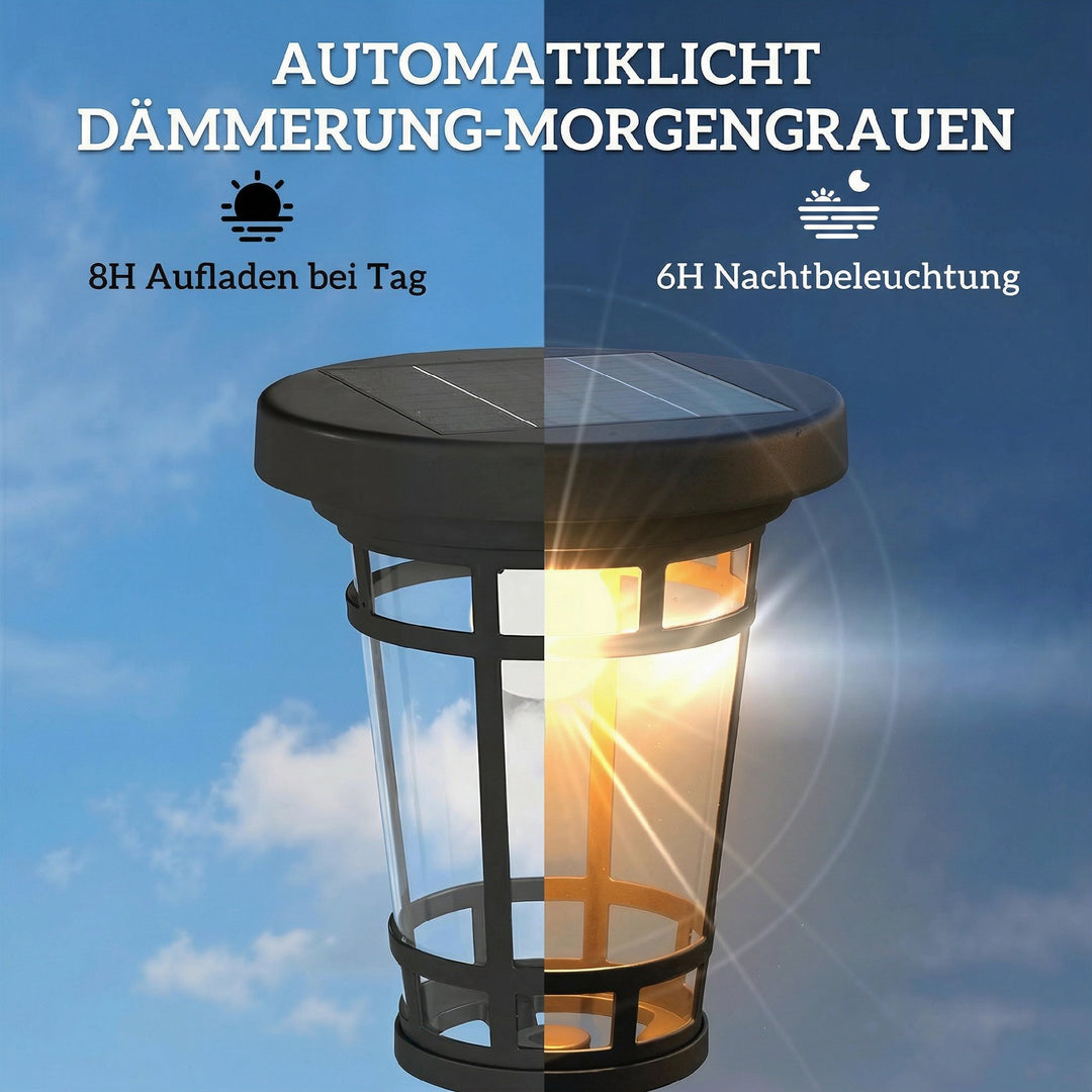 Solcelledrevet gulvlampe med blomsterpotte 195 cm udendørs havelanterne med 2 lysstyrkeniveauer lysstyringsafbryder IP44