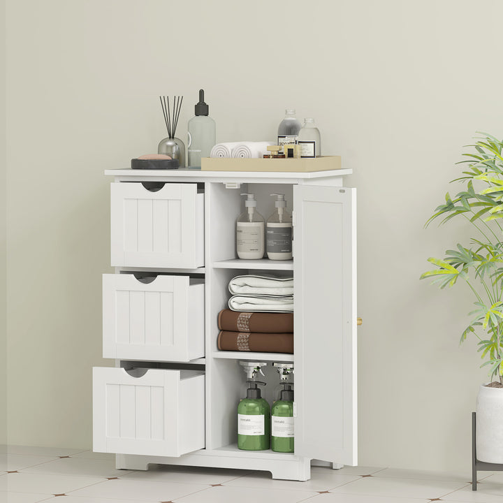 Badeværelsesskab, badeværelseskommode, 3 skuffer, hylde, mdf, hvid
