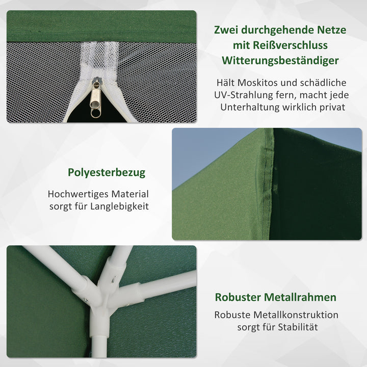 Havepavillon, partytelt, vejrbestandigt telt med myggenet, metal + polyester, grøn, 3 x 3 m