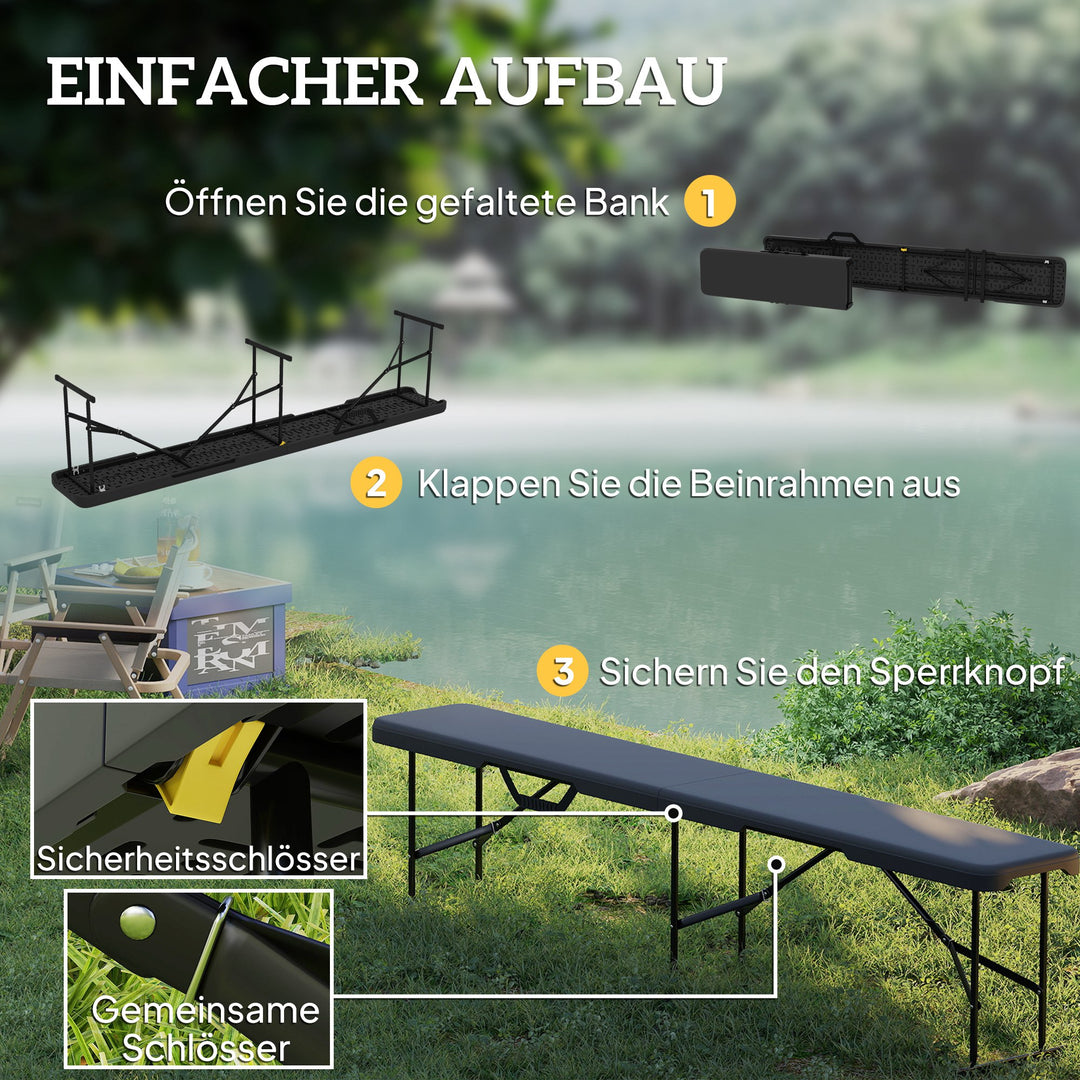 Campingbænk, udendørs plastikbænk, 240 kg lasteevne, sort