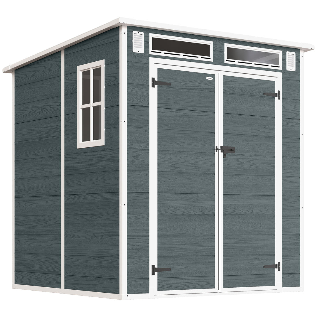 Haveskur 2,89 m², redskabsskur med trælook, 3 vinduer, dobbeltdør, ventilation, gulv, lås, 182 x 182 x 196 cm