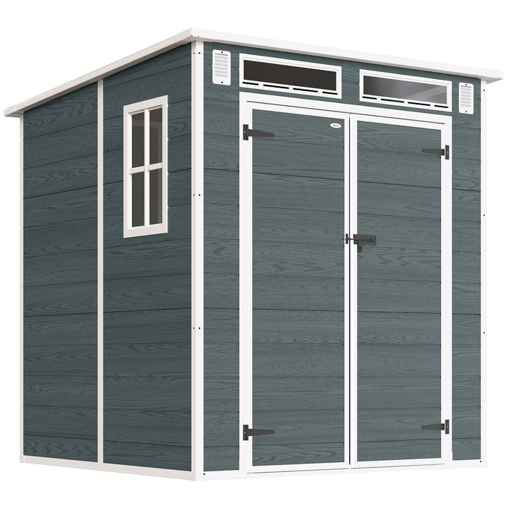 Haveskur 2,89 m², redskabsskur med trælook, 3 vinduer, dobbeltdør, ventilation, gulv, lås, 182 x 182 x 196 cm