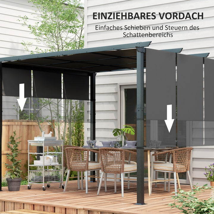 Markise/solsejl. Pergola, vejrbestandig, inklusive monteringsbeslag, 3 x 3,5 m, mørkegrå.