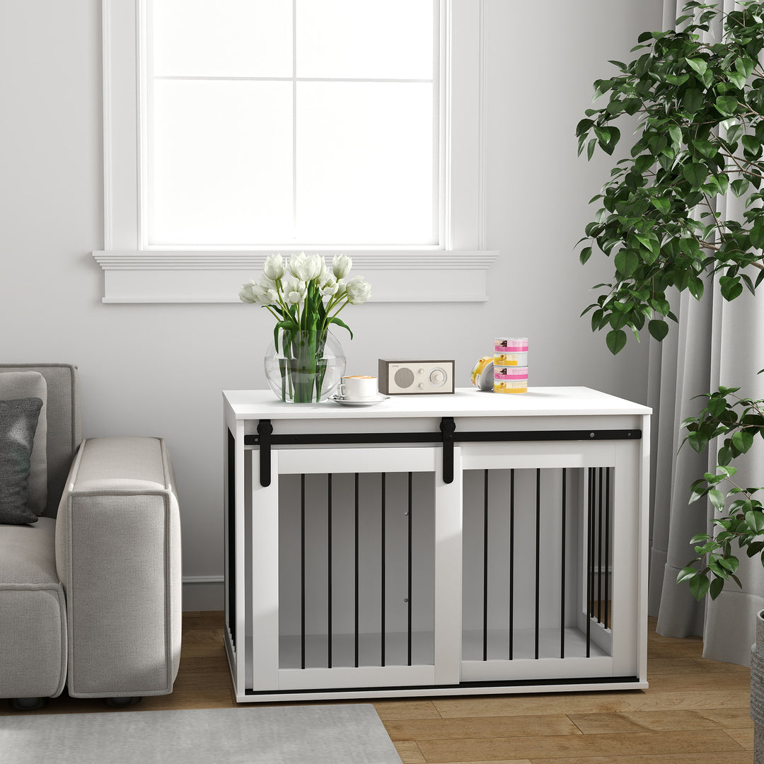 Hundebur med skydedør, ventilation, spånplade og stål, 98 x 58 x 61 cm, valnød