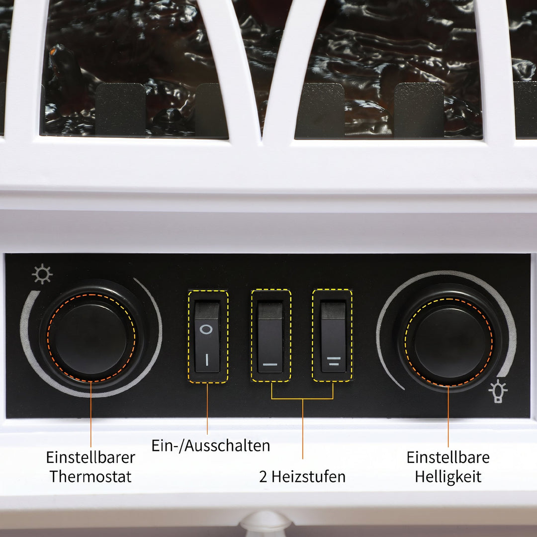 Elektrisk pejs med varmelegeme, LED-flammeeffekt, 1000/2000W, hvid