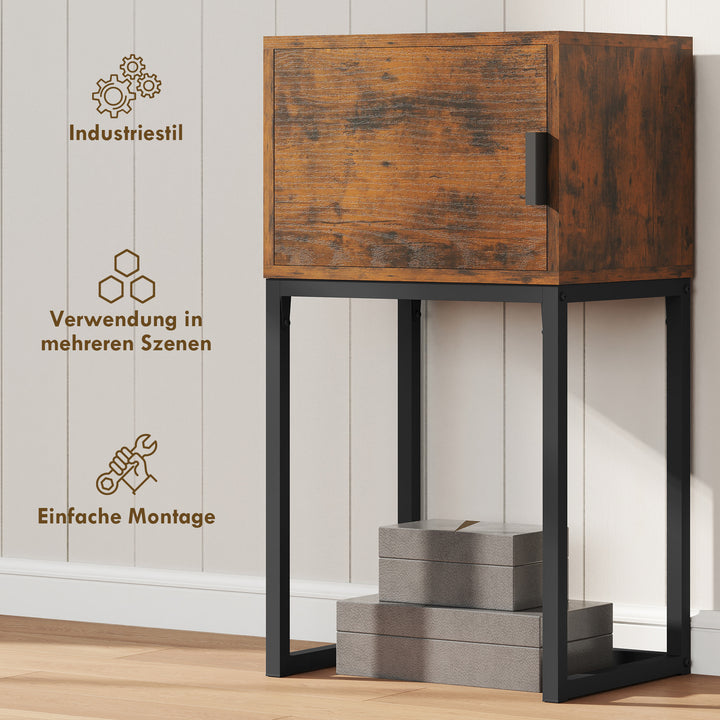 Smalt konsolbord, skab, industrielt design, stue/entre, 40x30x76cm, rustik brun
