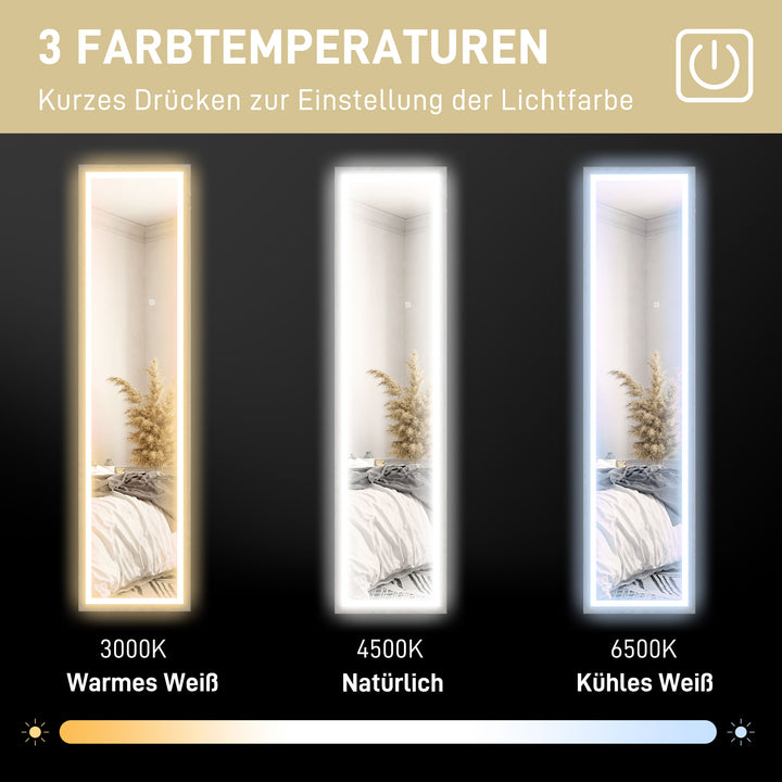 Led spejl i fuld længde, 40 x 160 cm, touch-betjening, dæmpbar, 3 farver, grå