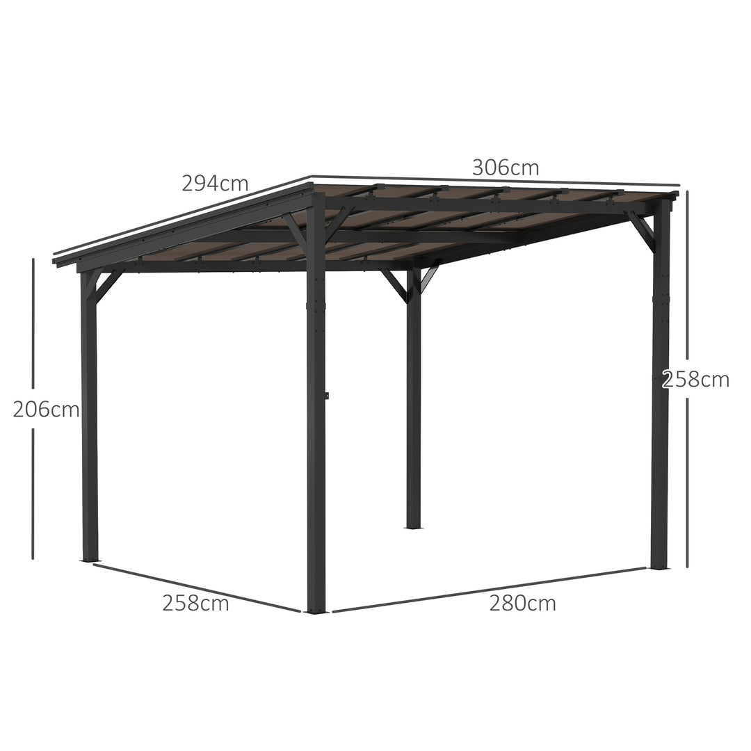 3 x 3 m metalpergola, havepergola med vandtæt tag, fritstående, vindtæt, UV-bestandig, mørkegrå