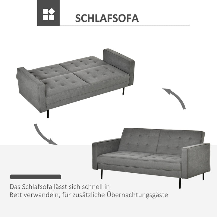 Sovesofa 3-personers sovesofa stofsofa sofa med sovefunktion sovesofa med justerbar vinkel vintage eukalyptustræ bomuld grå