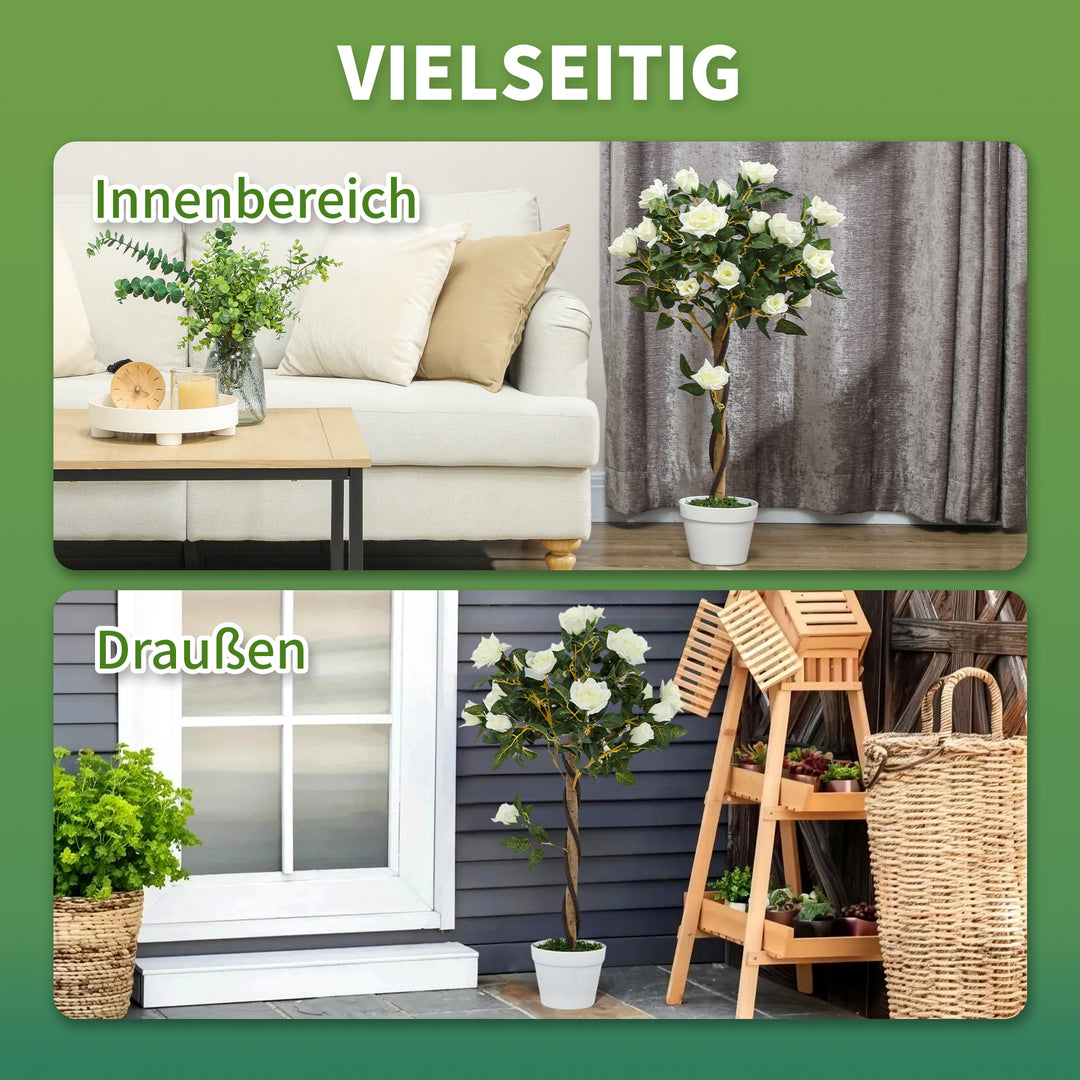 Kunstigt træ i solen, kunstig plante i cementpotte, kunstig plante