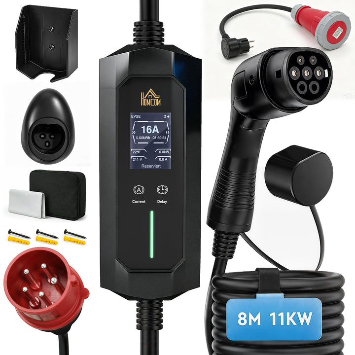 Mobil vægboks 11kW 8m Type 2 CEE 6-16A til Type 2 IP65 til elbiler med hybridladning