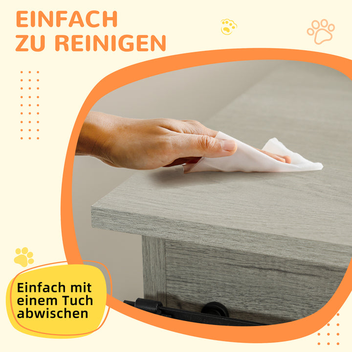 Hundebur med 2 døre, hundebur, transportkasse til hunde, rustikt design, låsbar, grå