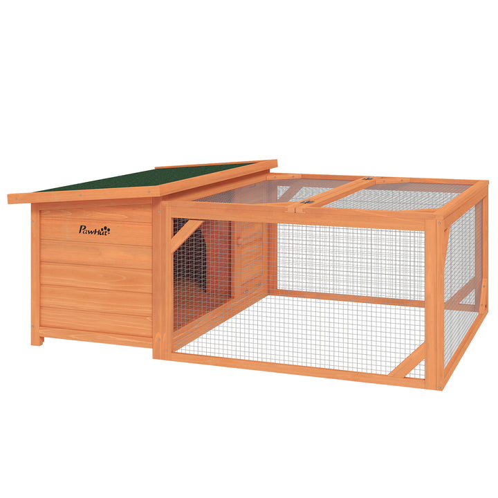 Bur til små dyr med udendørs indhegning, aftagelig gulvbakke, vejrbestandig, 125,5 cm x 100 cm x 49 cm grøn + natur