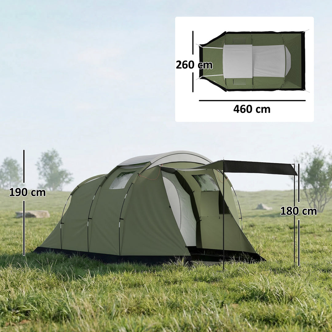 Campingtelt til 3-4 personer, robust 3000 mm vandtæt, familietelt med sovekabine, forhal, opholdsstue, grøn