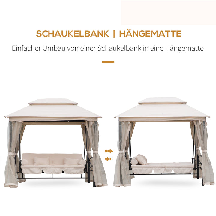 Hollywood gynge, havegynge med sidepaneler, 3-personers, beige, 256 x 172 x 248 cm