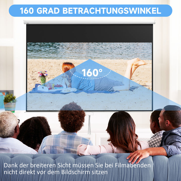 Projektorlærred, 120 tommer, 16:9 format, væg- eller loftmontering, hvid