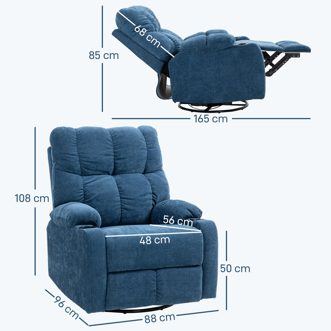 Lænestol med fodstøtte, drejestol, op til 150 kg, stålstel, 88x96x108cm, mørkeblå