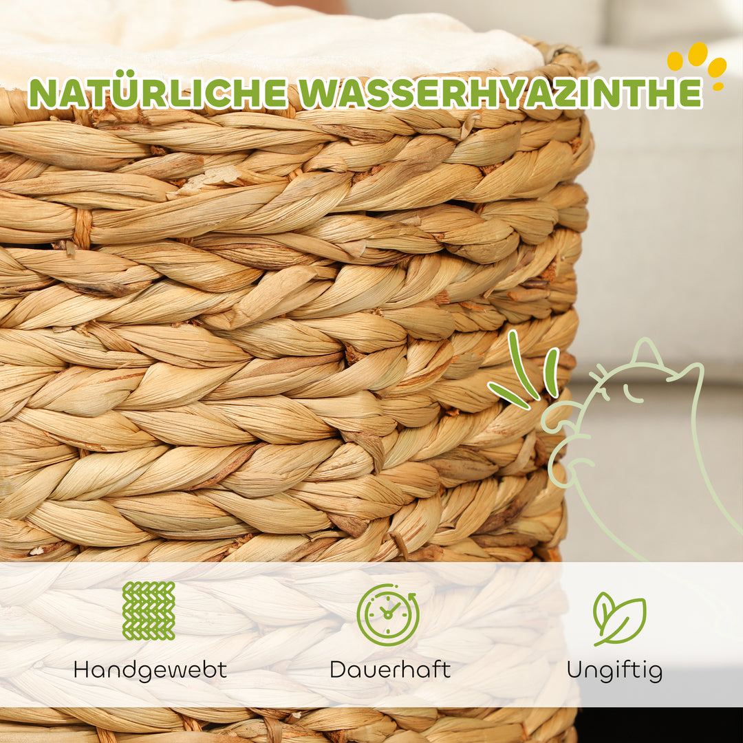 Kradsetønde, 50 cm, 2 huler, pude, kradsetræ med katteseng, vandhyacint kattetårn, lysebrun