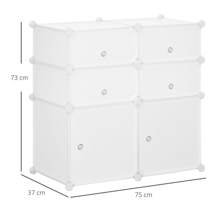 Skoskab, hylde med opbevaringskasser, garderobeskab, plastik, stål, hvid, 75 x 37 x 73 cm