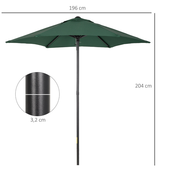 Parasol ø196 cm, sekskantet balkonparasol til strand, balkon, have, grøn