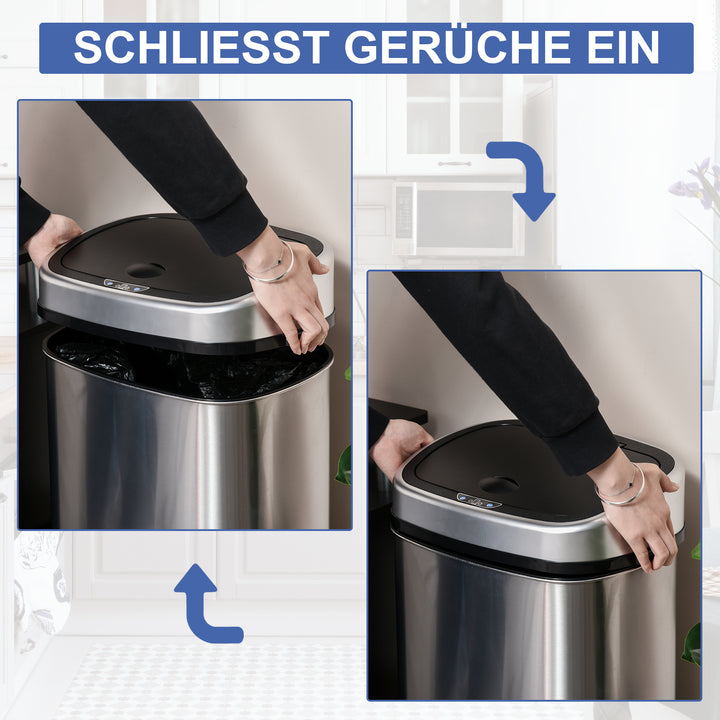 48L automatisk sensor skraldespand med bevægelsessensor, vandtæt rustfrit stål skraldespand til køkken, kontor, soveværelse, sølv