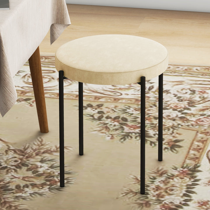 Køkkenskamler sæt med 4, stabelbar, velour look, op til 100 kg, metalstel, 41,5 x 41,5 x 46 cm, cremehvid