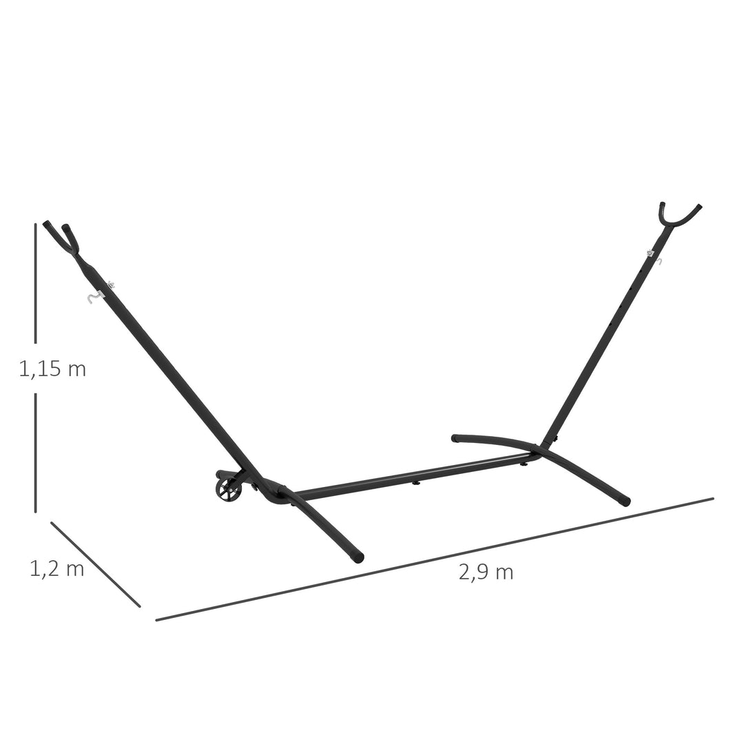 Hængekøjestativ, vejrbestandig, justerbar størrelse, 290 cm x 120 cm x 115 cm, sort