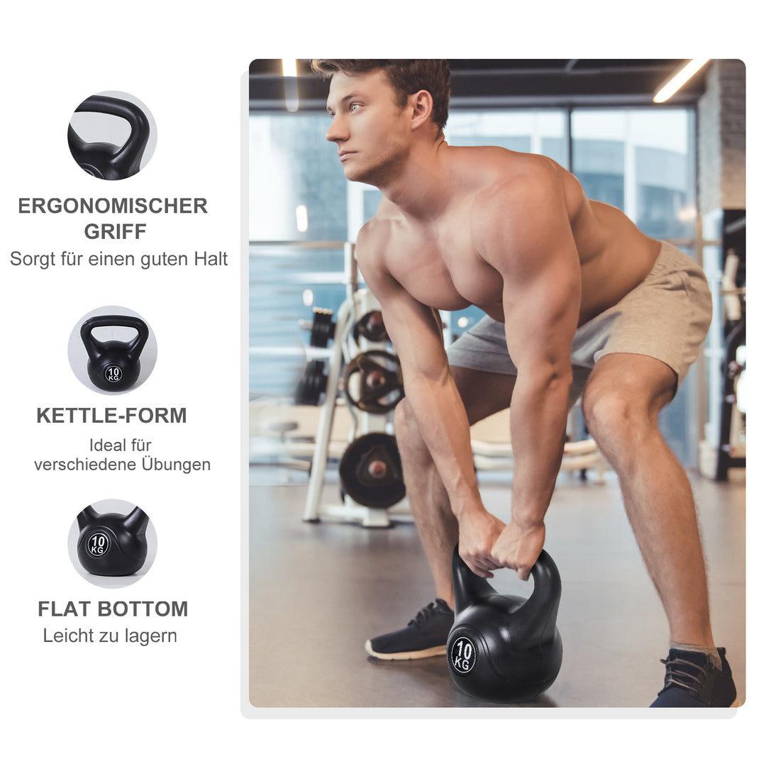 Kettlebell 10 kg vægthåndvægt fyldt med sand til begyndere sort