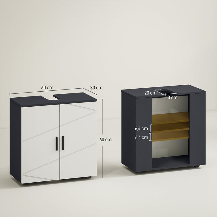 Badeværelsesskab, badeværelseskommode, vaskeskab, 2 niveauer, træ, lysegrå