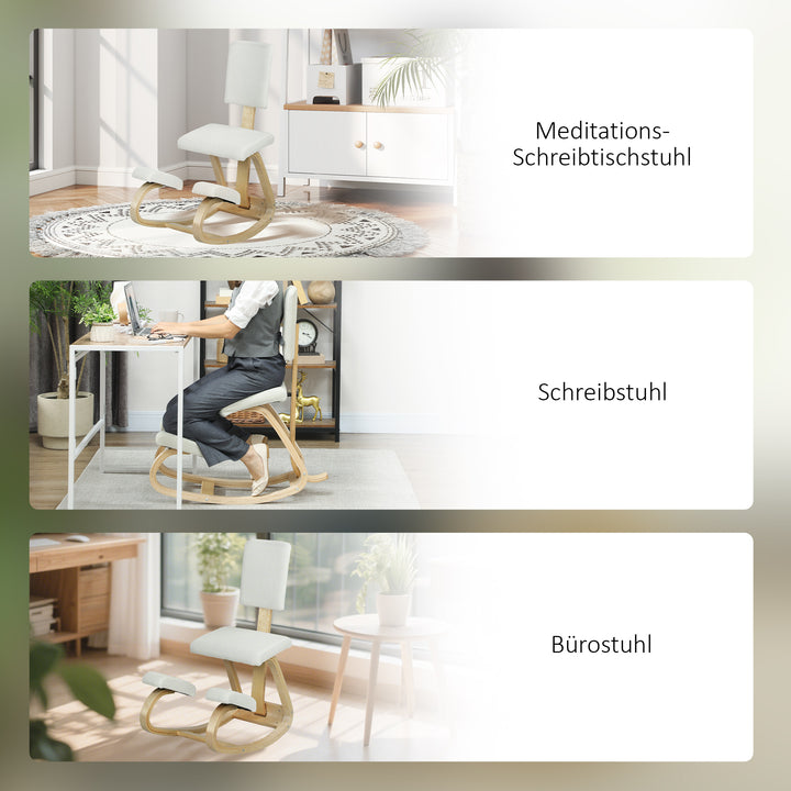Ergonomisk knælestol, knælestol, sundhedsstol til hjemmet, kontoret, meditation, creme