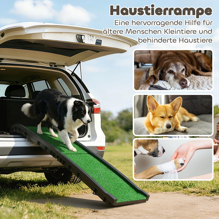 Sammenklappelig hunderampe, skridsikker hundetrappe, indstigningshjælp til bilbagagerum, til dyr op til 90 kg, 155x38,5x15,5 cm, sort