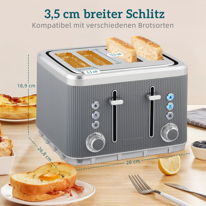 2200W, 1,7L elkedel med hurtigkogningsfunktion, afkalkningsfilter og brødrister til 4 skiver med 7 ristningsniveauer, grå