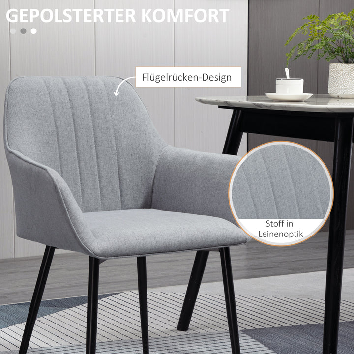 Sæt med 2 spisebordsstole, polstret stol med åndbart hørbetræk, stuestol, lænestol, køkkenstol med ryglæn og armlæn, hør, lysegrå, 59,5 x 56,5 x 81 cm