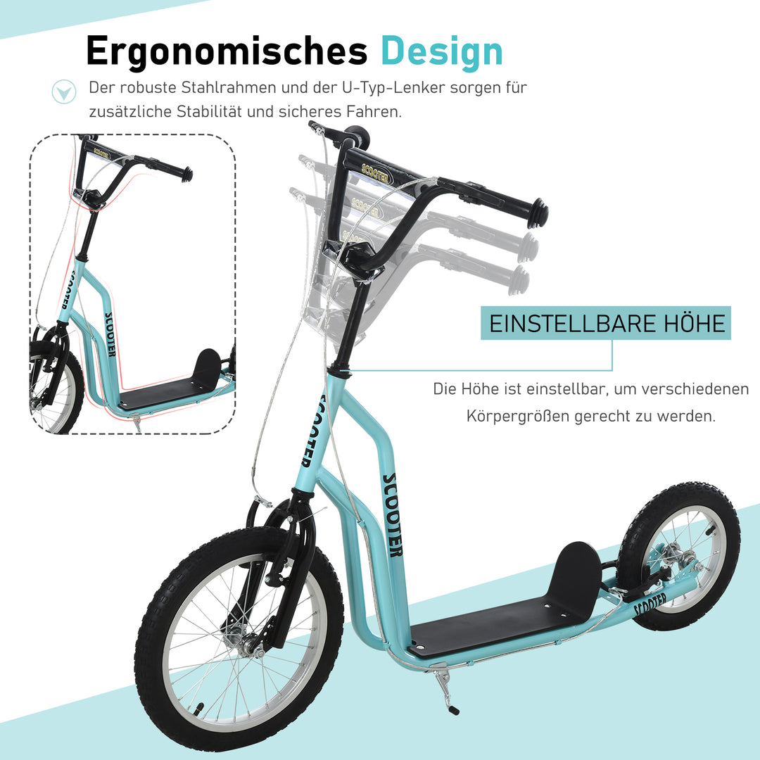 Børneløbehjul fra 5 år løbehjul spark løbehjul city scooter børneløbehjul kickboard med luftgummidæk 16/12 tommer blå 135 x 58 x 88-94 cm