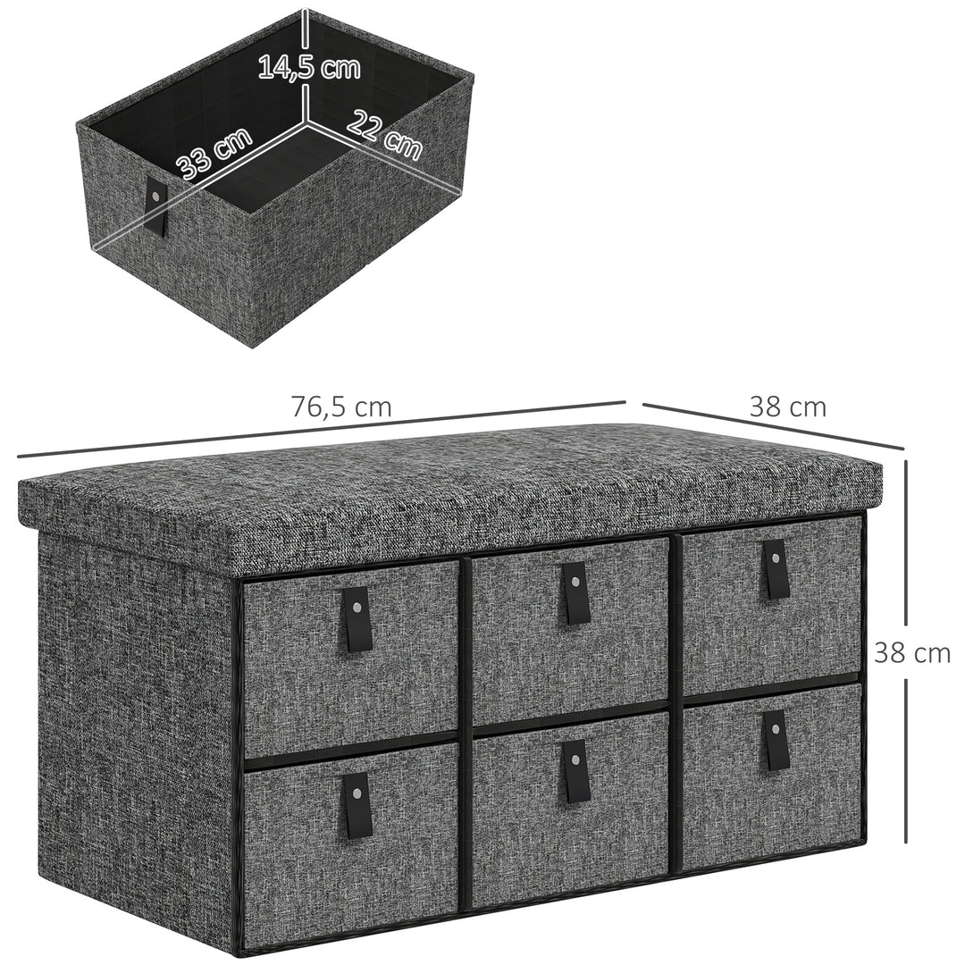 Polstret skobænk, 6 skorum, mdf-stel, linnedlook, grå