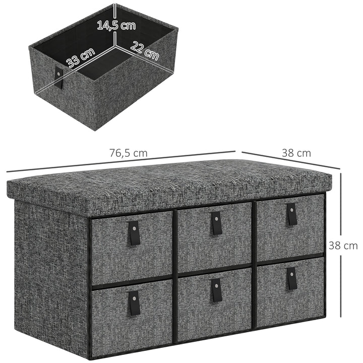 Polstret skobænk, 6 skorum, mdf-stel, linnedlook, grå