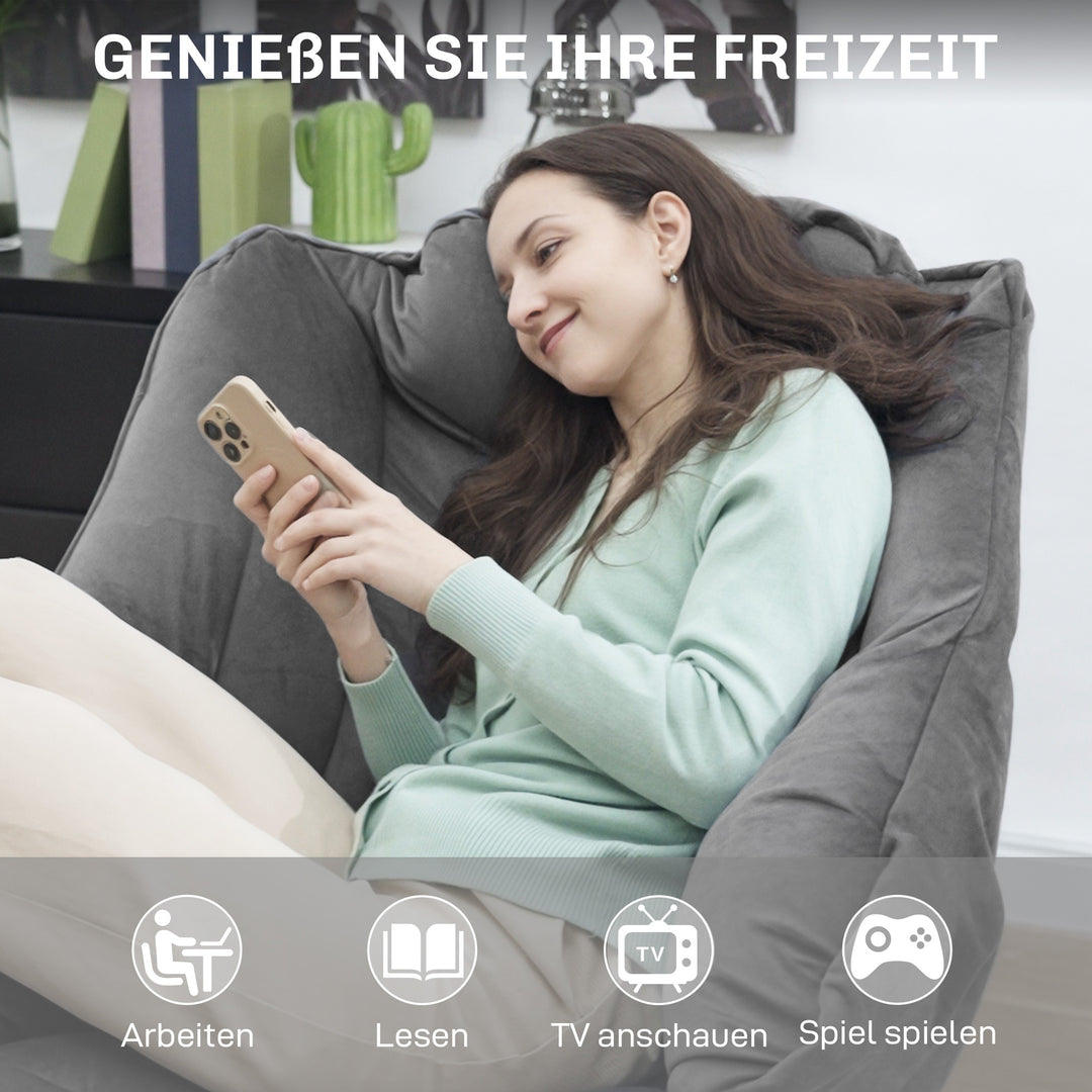 Moderne accentstol, polstret stol med stålben og sidelommer, til stue, soveværelse, grå