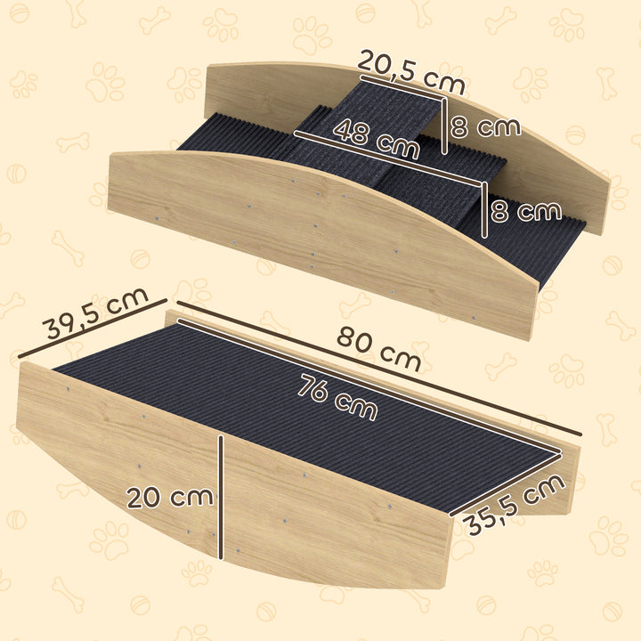 Agility hundegynge, 2-i-1 vippe og trappe, skridsikker, grantræ, 80 x 39,5 cm