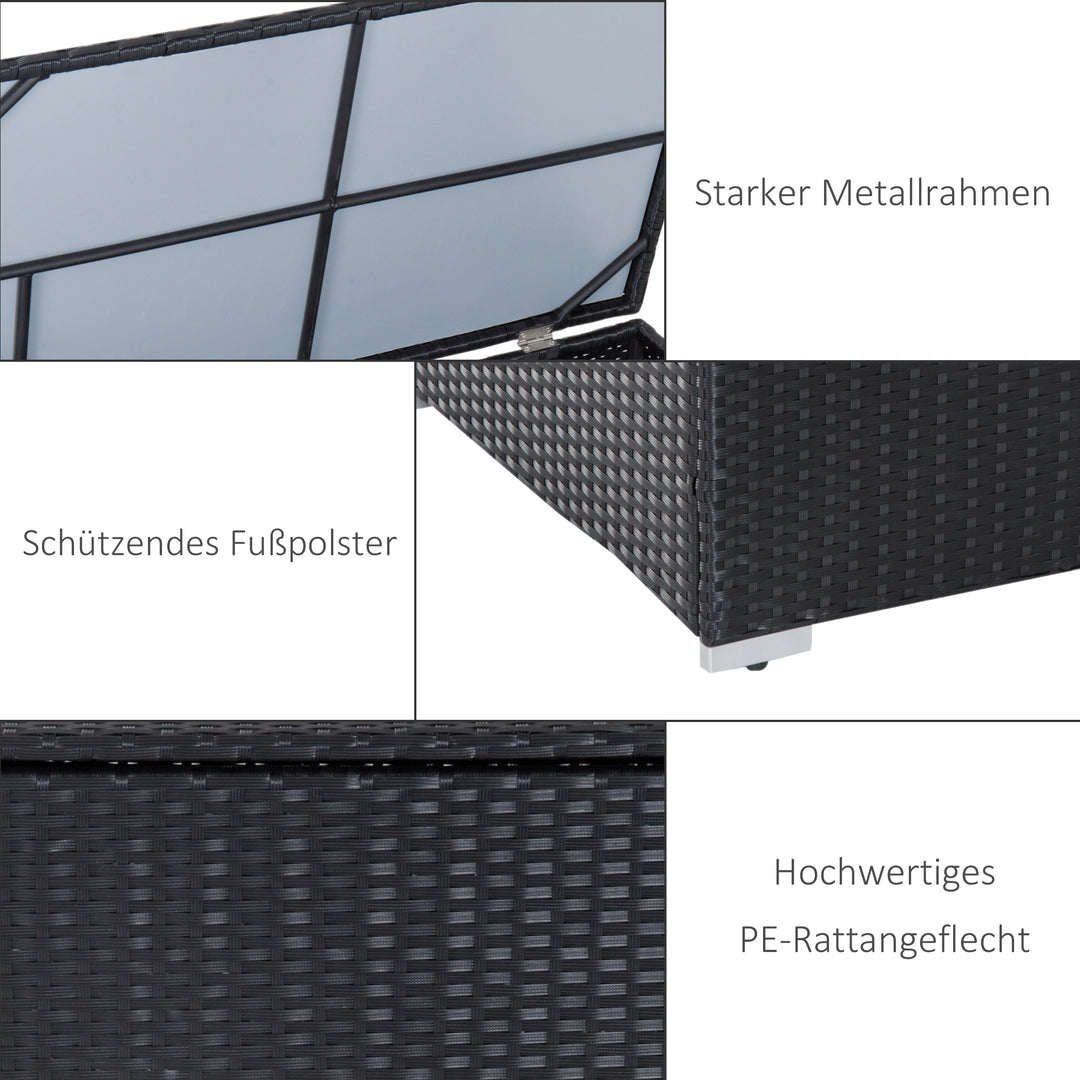 Havemøbelsæt i polyrattan til 4 personer, siddegruppe med hynder, siddegruppebord med opbevaringsplads, sort+creme