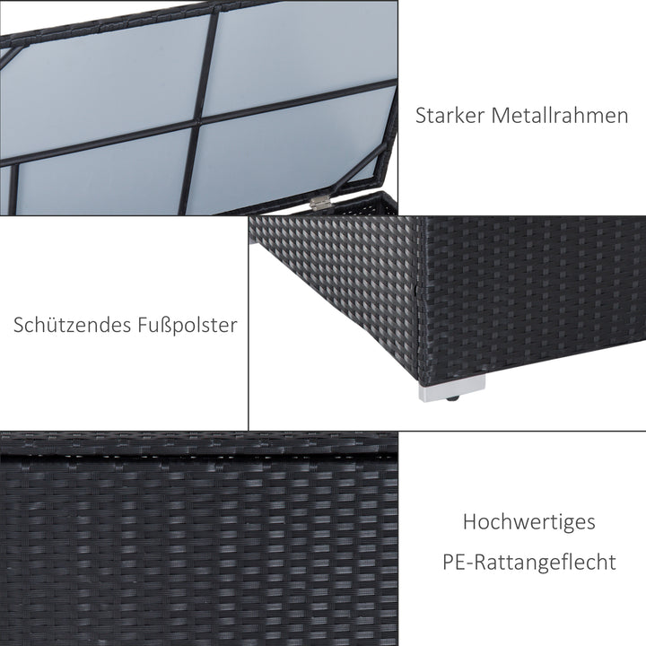 Havemøbelsæt i polyrattan til 4 personer, siddegruppe med hynder, siddegruppebord med opbevaringsplads, sort+creme