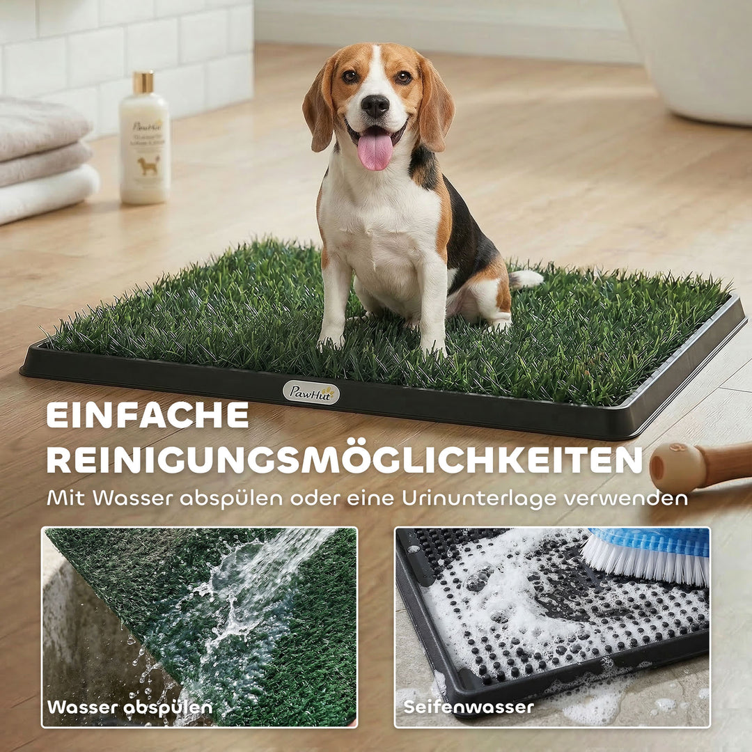 Hundetoilet 76 x 50,5 cm, hundetoilet med 2 vaskbare kunstgræsmåtter, hvalpetoilet til hunde til altan og hjem, sort+grøn