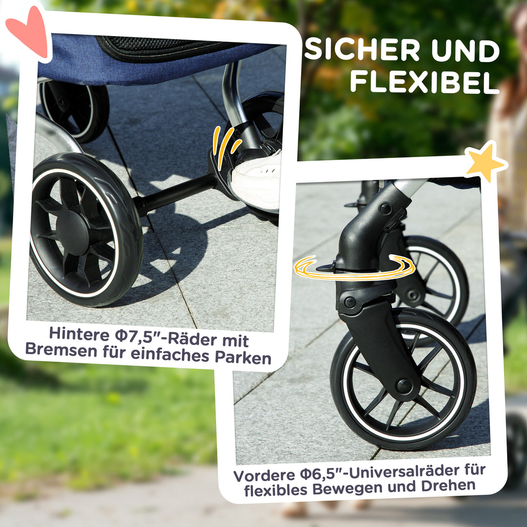 Hundeklapvogn, let og sammenklappelig transportvogn til små hunde, vaskbar hynde, netvindue, mørkeblå