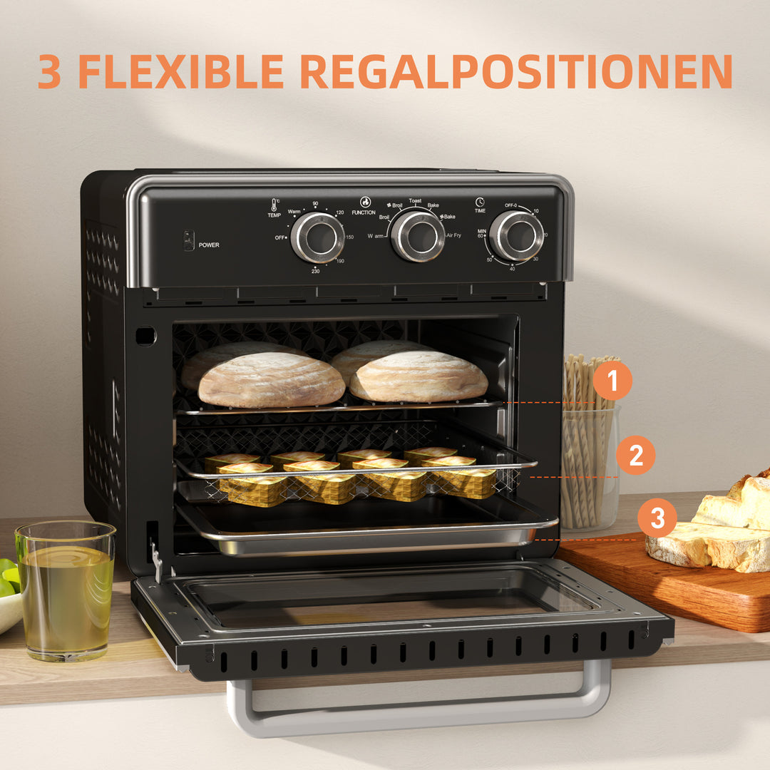 Miniovn, 20l, 5 funktioner, 360° konvektion, grillrist, krummebakke, sort