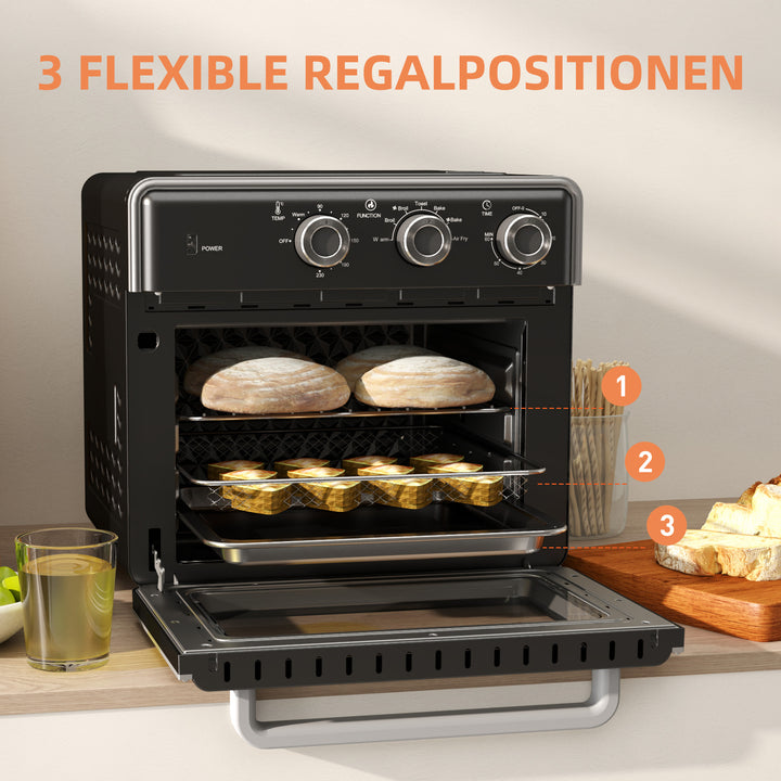 Miniovn, 20l, 5 funktioner, 360° konvektion, grillrist, krummebakke, sort