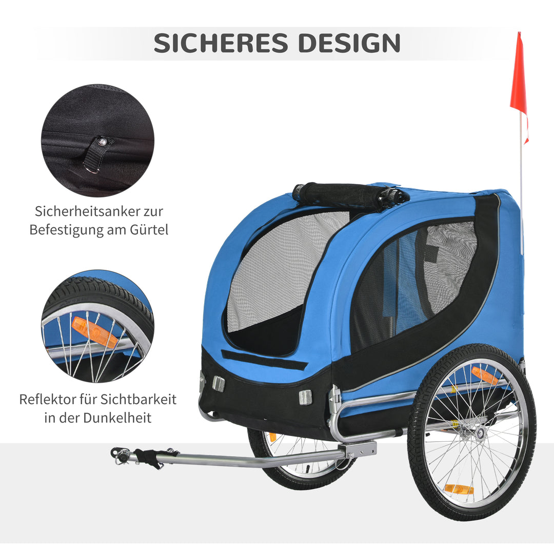 Cykeltrailer op til 20 kg, universalkobling, sikkerhedsanker, reflektor, stål, blå+sort