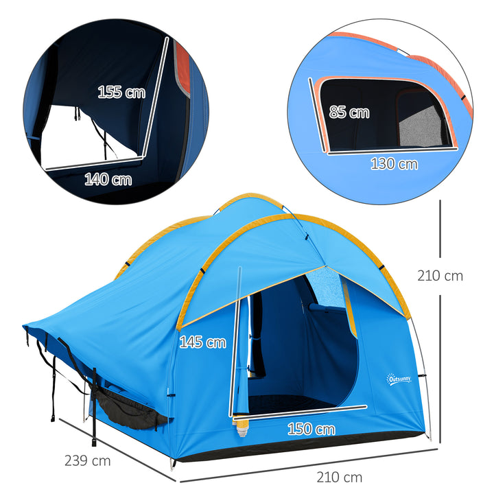 Biltelt campingtelt, 3 døre, vejrbestandigt, 239 cm x 210 cm x 210 cm, orange + blå