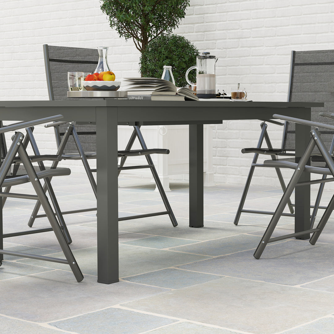 Udvidet havebord 160/220x90cm, aluminium spisebord til 6-8 personer, vejrbestandigt, lameldesign til haven, grå